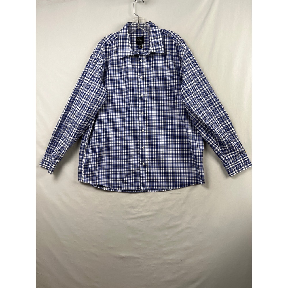 Jos. A. Bank Button Up Shirt Mens XL Blue Plaid Traveler Traditional Fit Cotton